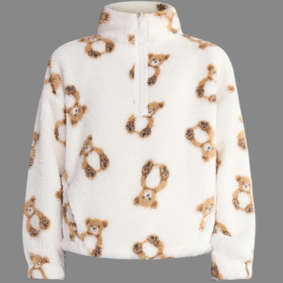 Plush Women’s Cozy White Half Zip Pull Over Teddy Bear Fleece Jacket Size L - Picture 6 of 7